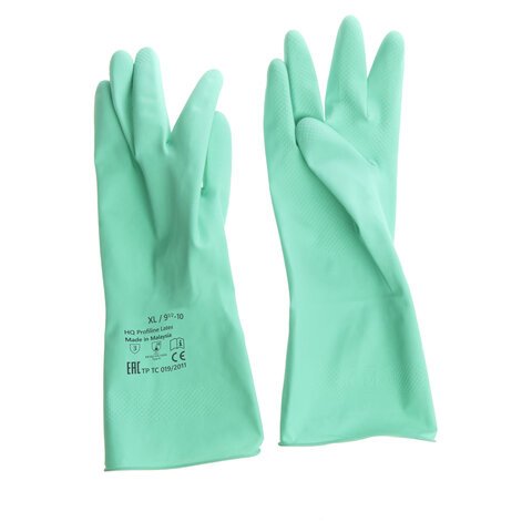 Перчатки латексные КЩС, прочные, хлопковое напыление, размер 9.5-10 XL, очень большой, зеленые, HQ Profiline