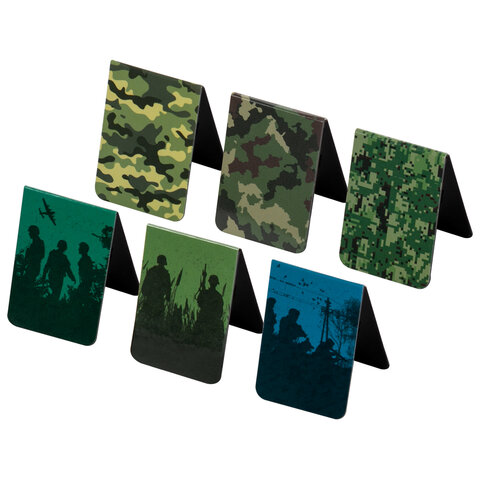 Закладки для книг МАГНИТНЫЕ, «MILITARY», набор 6 шт., 35×25 мм, BRAUBERG