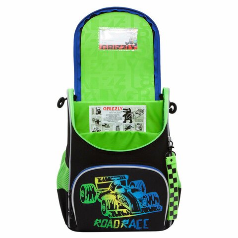 Ранец GRIZZLY анатомическая спинка, с мешком для обуви, для мальчиков, ROAD RACE, 33×25х13 см