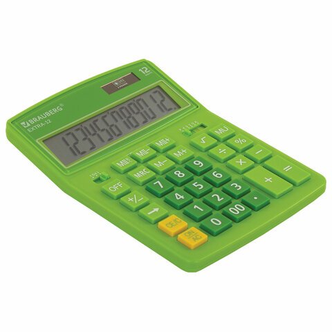 Калькулятор настольный BRAUBERG EXTRA-12-DG (206×155 мм), 12 разрядов, двойное питание, ЗЕЛЕНЫЙ