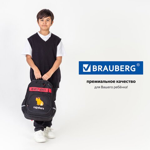 Рюкзак BRAUBERG MOTION, 2 отделения, 3 кармана, «Calm capy», СВЕТЯЩИЙСЯ, 41×28х17 см