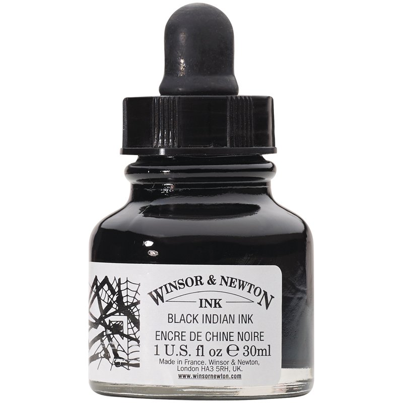 превью Тушь Winsor&Newton для рисования, черный, флакон c пипеткой 30мл