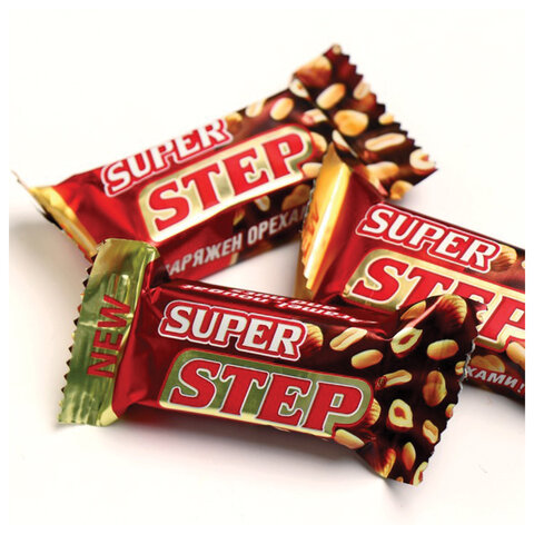 Конфеты шоколадные СЛАВЯНКА «Super Step» двухслойные, нуга с арахисом, 1000 г, пакет