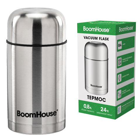 превью Термос 0.8 л для еды/напитков с широким горлом, BOOMHOUSE (БУМХАУС) WIDE, нержавеющая сталь SUS304, серебристый