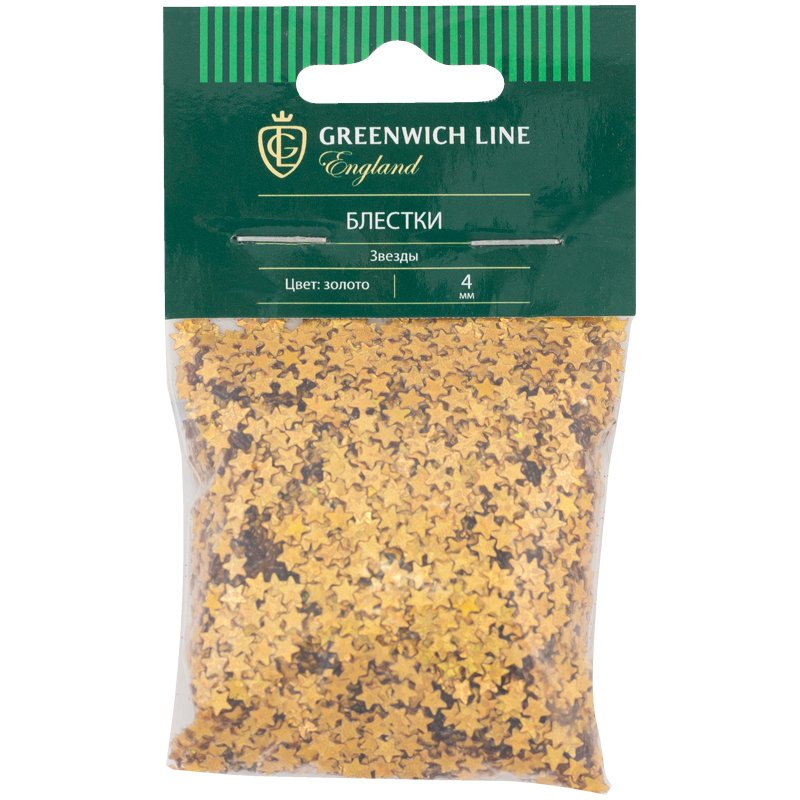 превью Блестки декоративные Greenwich Line, звезды, размер 4мм, 20г, золото