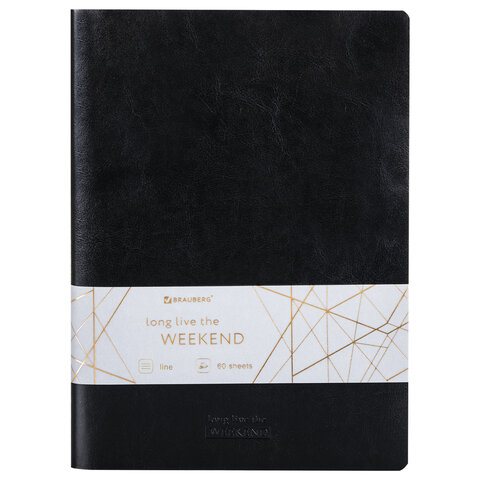превью Тетрадь 60 л. в линию обложка гладкий кожзам, сшивка, B5 (179×250мм), ЧЕРНЫЙ, BRAUBERG VIVA