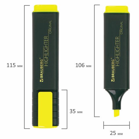 Текстовыделитель BRAUBERG «ORIGINAL», ЖЕЛТЫЙ, линия 1-5 мм