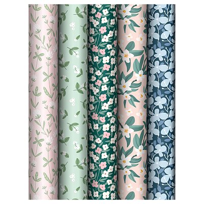 Упаковочная бумага глянц. 70×100см, MESHU «Meadow», 80 г/м2, ассорти, 5 дизайнов