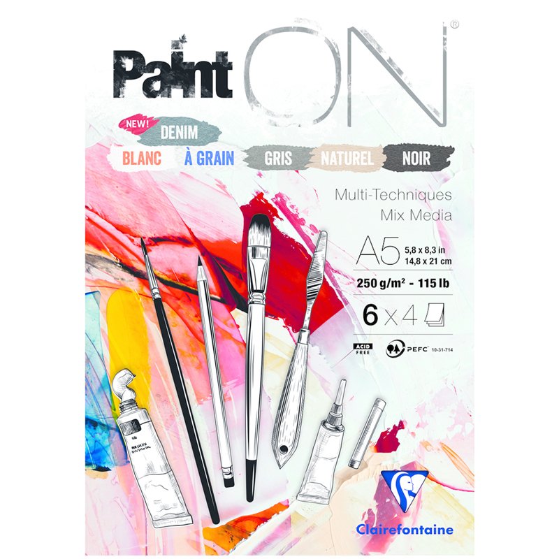 превью Альбом для смешанных техник 24л., А5, на склейке Clairefontaine «Paint'ON», 250г/м2, 6 цветов