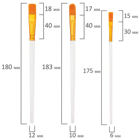 Кисти набор 10 шт., синтетика, белые, № 2/0-8 (Круглые; Овальные; Плоские; Лайнеры), WBZ