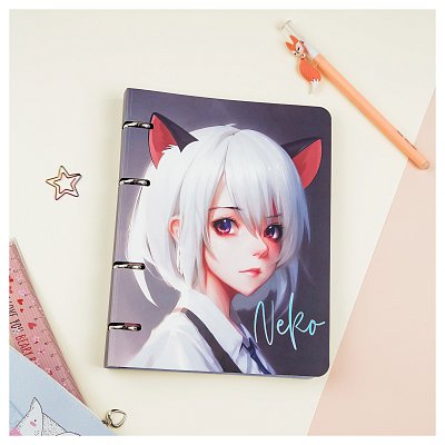 Тетрадь на кольцах А5, 100л., MESHU «Neko», картон, матовая ламинация, тиснение фольгой
