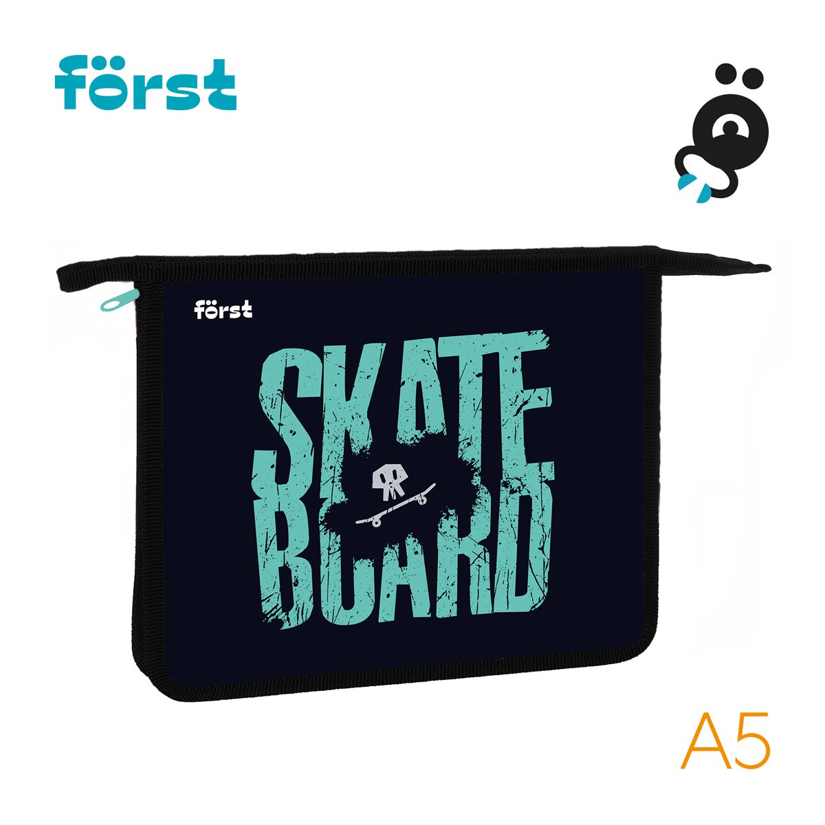 Папка для тетрадей 1 отделение, А5 Först «Skateboard», 240×205×40мм, пластик, на молнии