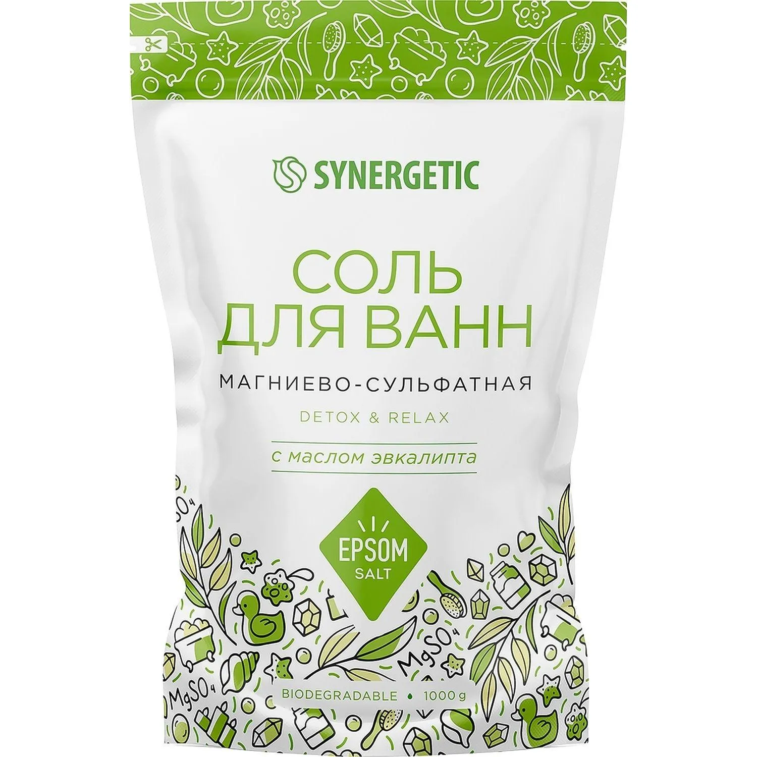 Соль для ванн Synergetic Detox & relax Магниево-сульфатная 1000 г