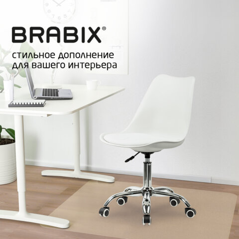 Кресло стул BRABIX «Eames MG-310 CH», хром, пластик белый, экокожа белая