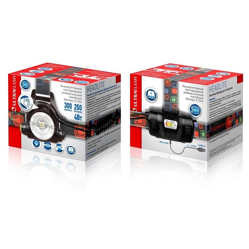 Фонарь налобный Ultraflash E1336 (акк.3.7В,1LED,4В