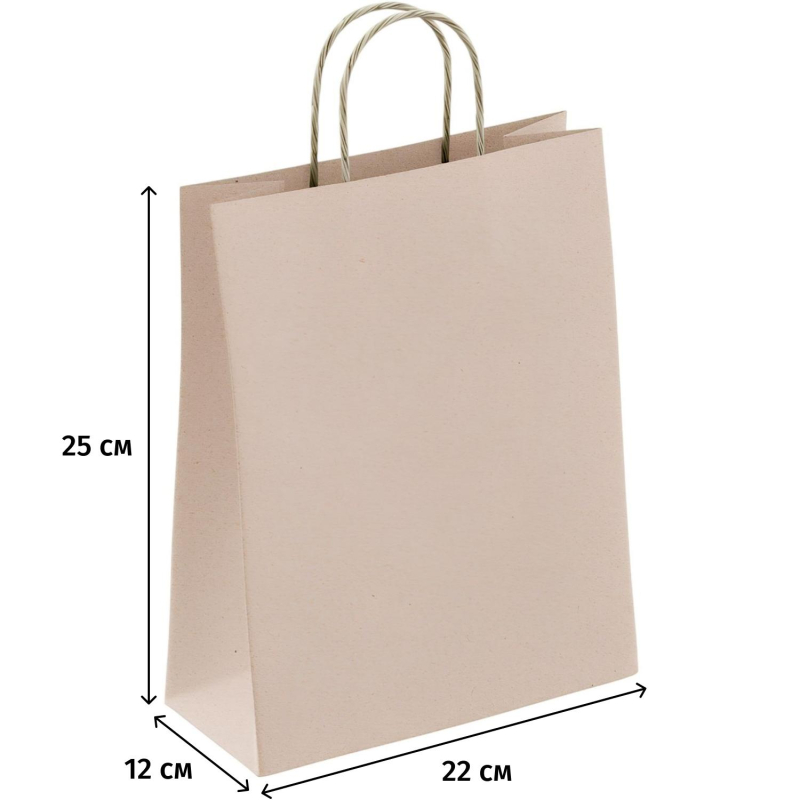 Пакет бумажный 250×220х120 мм с кручеными ручками, ЭКОКРАФТ. 90гр. 250шт/уп
