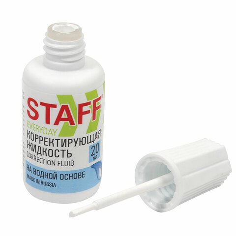 Корректирующая жидкость STAFF эконом, 20 мл, флакон с кисточкой, на водной основе