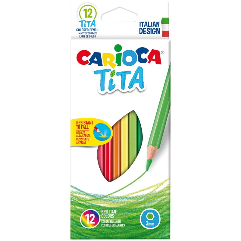Карандаши цветные CARIOCA «Tita», 12 цветов, пластиковые, грифель 3 мм, шестигранные, европодвес