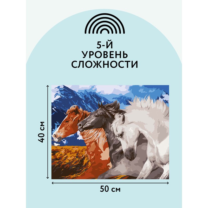 Картина по номерам на холсте ТРИ СОВЫ «Тройка коней», 40×50, с акриловыми красками и кистями