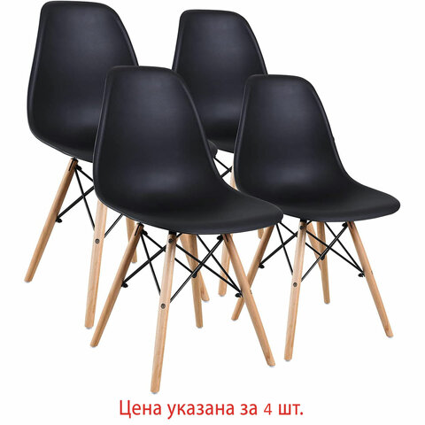 превью Стулья BRABIX «Eames CF-010», КОМПЛЕКТ 4 шт., пластик черный, опоры дерево/металл, 532631