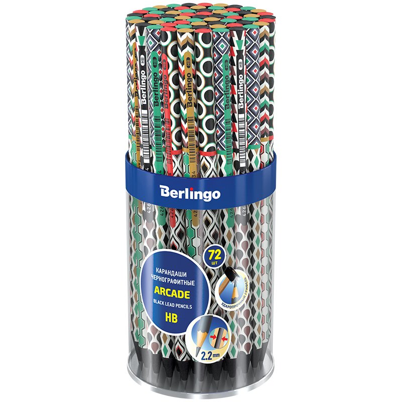 Карандаш ч/г Berlingo «Arcade» HB, круглый, черное дерево, заточен
