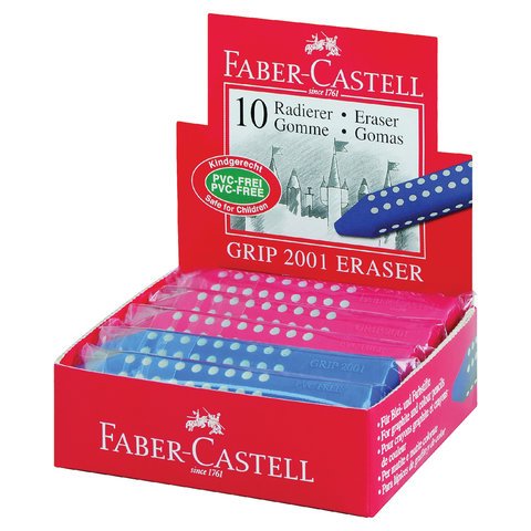 Резинка стирательная FABER-CASTELL «Grip 2001», трехгранная, 90×15×15 мм, красная/синяя