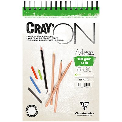 Скетчбук - блокнот 30л. А4 на гребне Clairefontaine «Cray'On», 160г/м2, мелкозерн. 