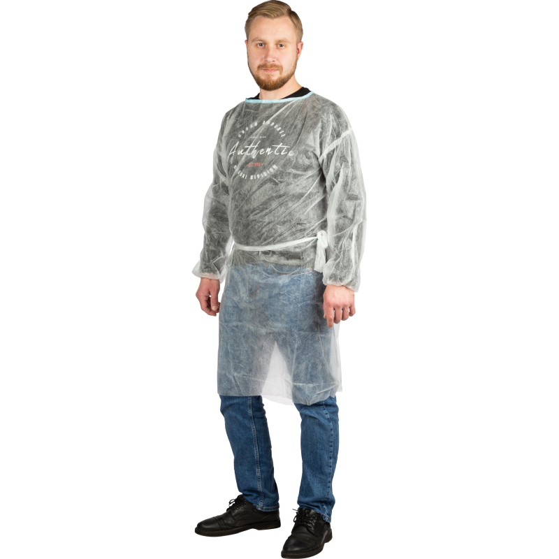 Халат (накидка) одноразовый на завязках, белый, 10шт/уп