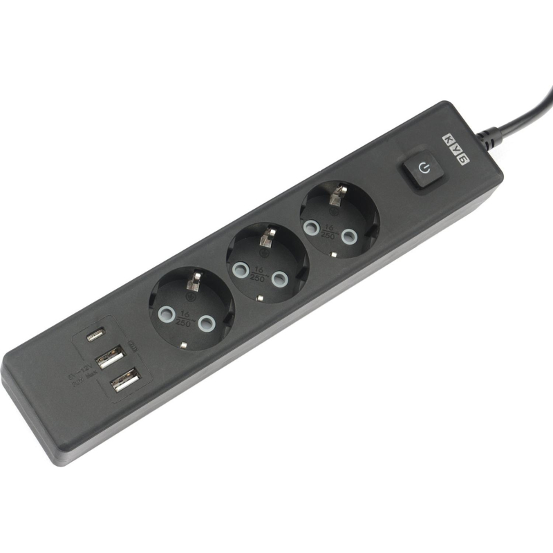 Удлинитель Power Cube, 3р с/з вык.,3USB, 3500 Вт, 16А,1.9 м, 3×1.0 (черный)