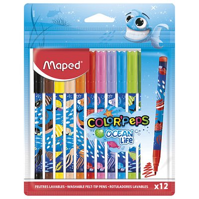 Фломастеры MAPED COLOR'PEPS «Ocean Life», 12 цветов, смываемые, вентилируемый колпачок