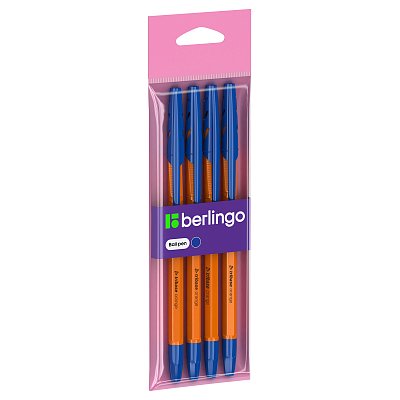 Ручка шариковая Berlingo «Tribase Orange», синяя, 0.7мм, 4шт, пакет с европодвесом