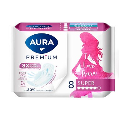 Прокладки гигиенические AURA PREMIUM, SUPER 8ш/уп 13122
