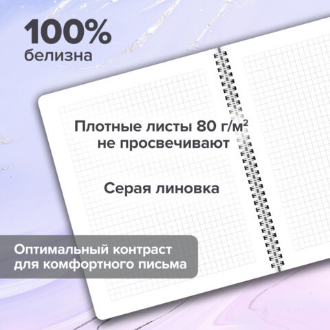 Тетради ДЭК А5 48 л. КОМПЛЕКТ 4 шт., BRAUBERG, гребень, клетка, 80 г/м2, Soft-Touch, «Minimal»