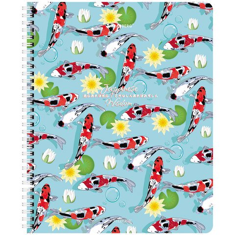 Тетради ДЭК А5 48 л. КОМПЛЕКТ 4 шт., BRAUBERG, гребень, клетка, TWIN лак, «Карпы Кои»