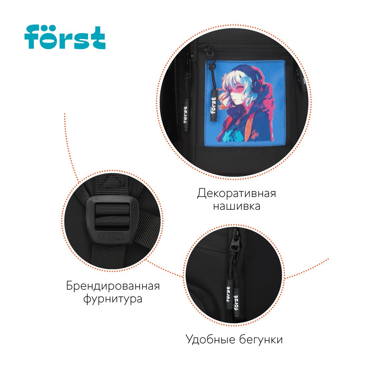 Рюкзак Först F-Teens «Anime girl» 40×28×15см, 1 отделение, 7 карманов, уплотненная спинка