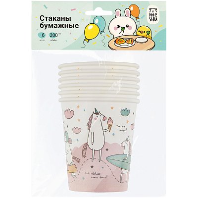 Стаканы бумажные MESHU «Unicorn», 200мл, 6шт. 