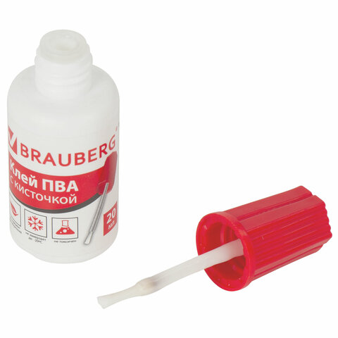 Клей ПВА BRAUBERG, 20 г, с кисточкой, морозостойкий
