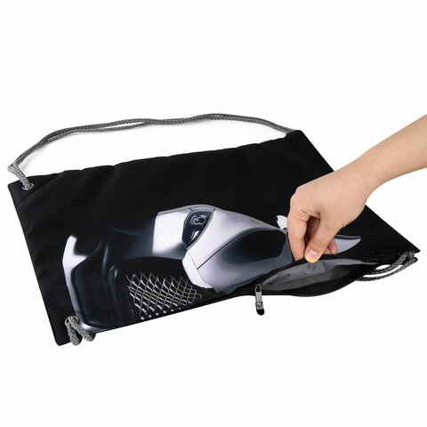 Мешок для обуви BRAUBERG PREMIUM, карман, подкладка, светоотражайка, 43×33 см, «Black car»