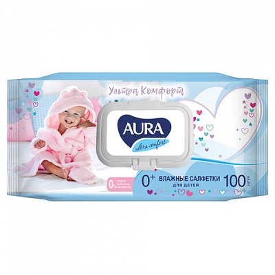 Влажные салфетки детские Aura Ultra comfort 100 штук в упаковке