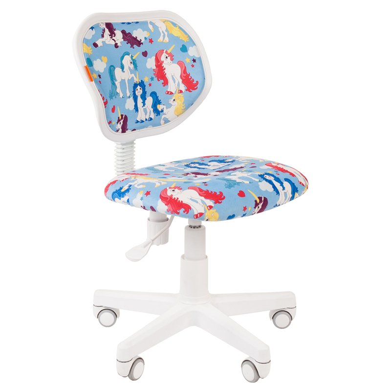 превью Кресло детское Chairman Kids 106, PL бел, ткань велюр, единороги, мех. постоян. под. спины, без подлок
