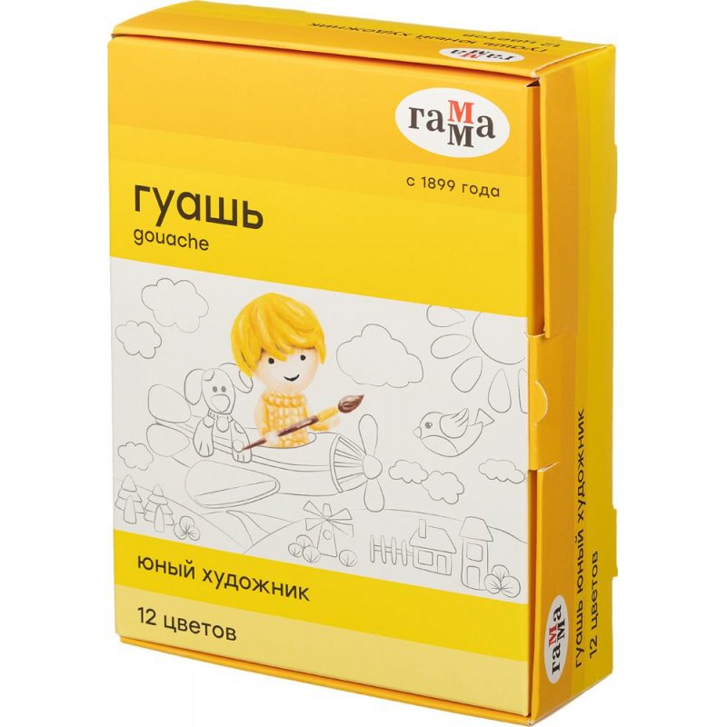 Гуашь Гамма «Юный художник NEW», 12 цветов,17.5мл, картон. упак. 