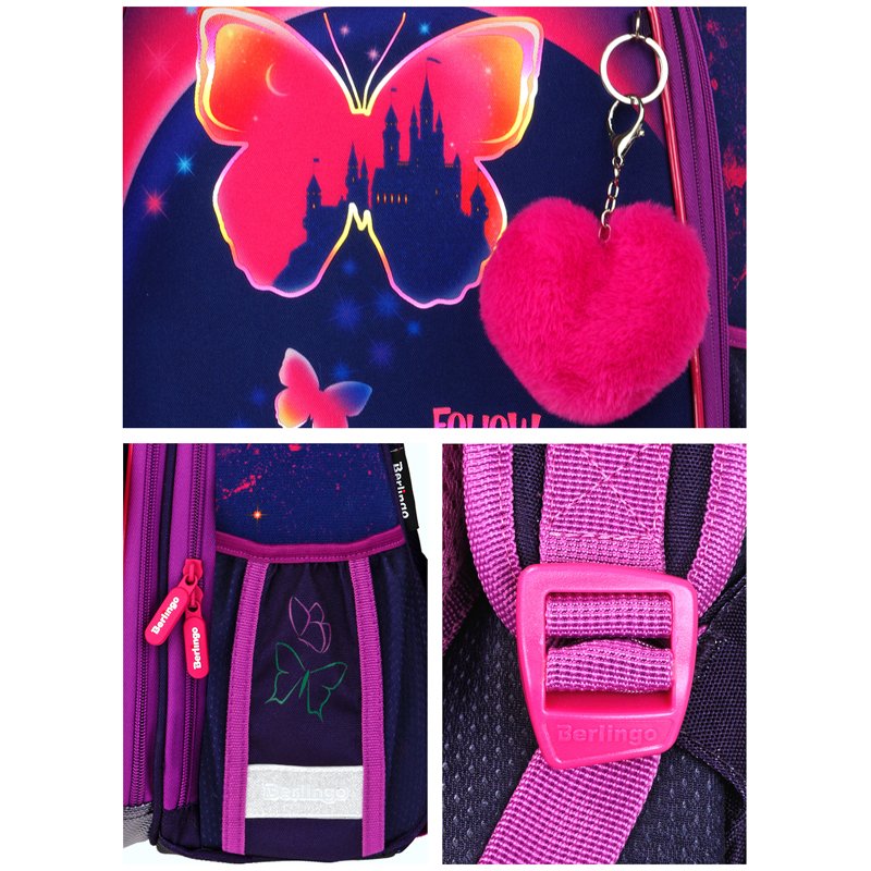 Ранец Berlingo Expert Max «Magic butterfly» 37×28×16см, 2 отделения, анатомическая спинка, дождевик в комплекте