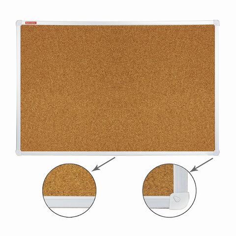 Доска пробковая BRAUBERG для объявлений, 60x90 см, улучшенная алюминиевая рамка,