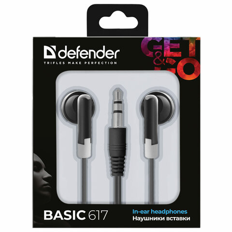 Наушники DEFENDER #1 Basic 617, проводные, 1.1 м, вкладыши, черные