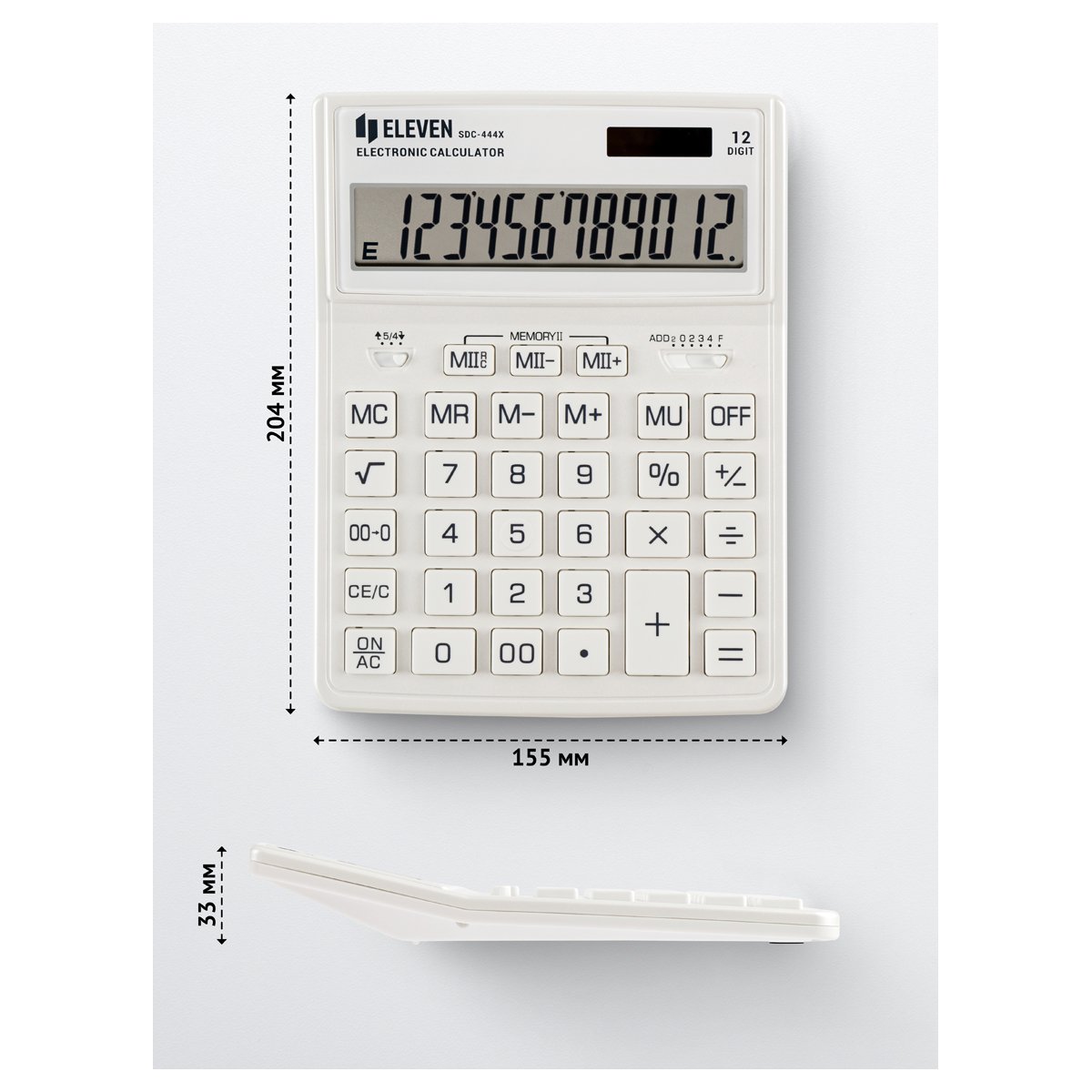 Калькулятор настольный Eleven SDC-444X-WH, 12 разрядов, двойное питание, 155×204×33мм, белый