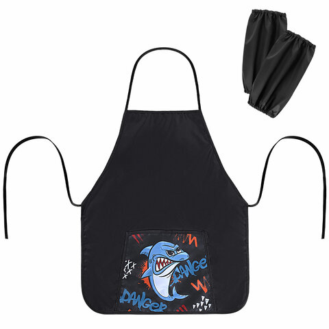 превью Накидка фартук с нарукавниками для труда ПИФАГОР, 1 карман, 46×54 см, «Angry shark»