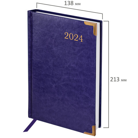 Ежедневник датированный 2024 А5 138×213 мм BRAUBERG «Senator», под кожу, фиолетовый