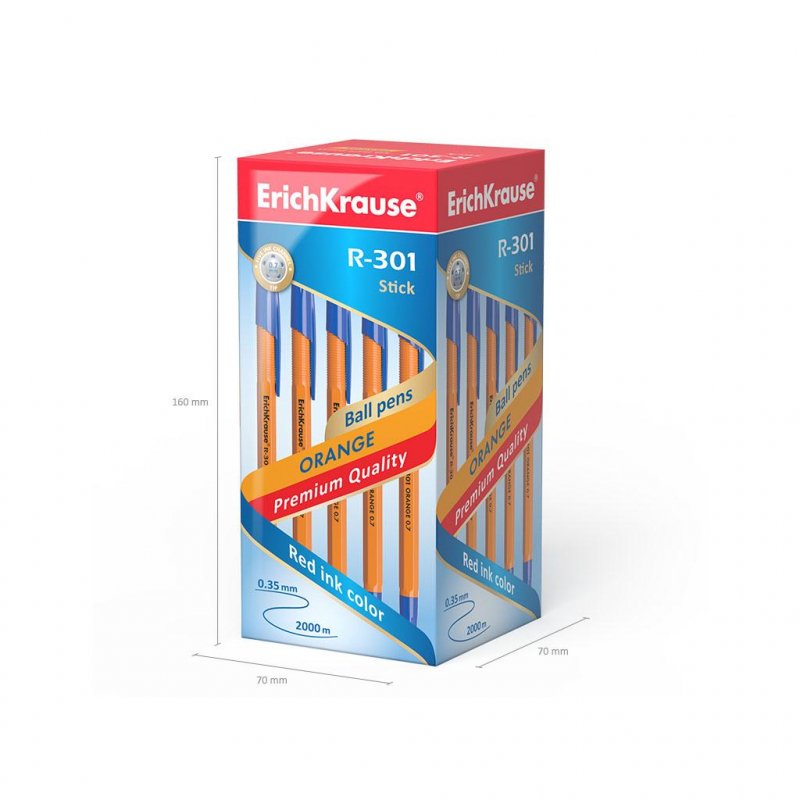 Ручка шариковая неавтоматическая ErichKrause R-301 Orange Stick синяя (толщина линии 0.35 мм)