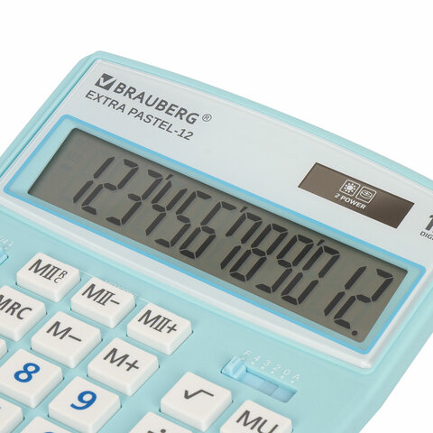 Калькулятор настольный BRAUBERG EXTRA PASTEL-12-LB (206×155 мм), 12 разрядов, двойное питание, ГОЛУБОЙ