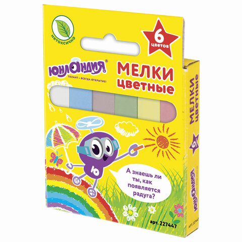 Мел цветной ЮНЛАНДИЯ «ЮНЛАНДИК И ОКРУЖАЮЩИЙ МИР», НАБОР 6 шт., квадратный
